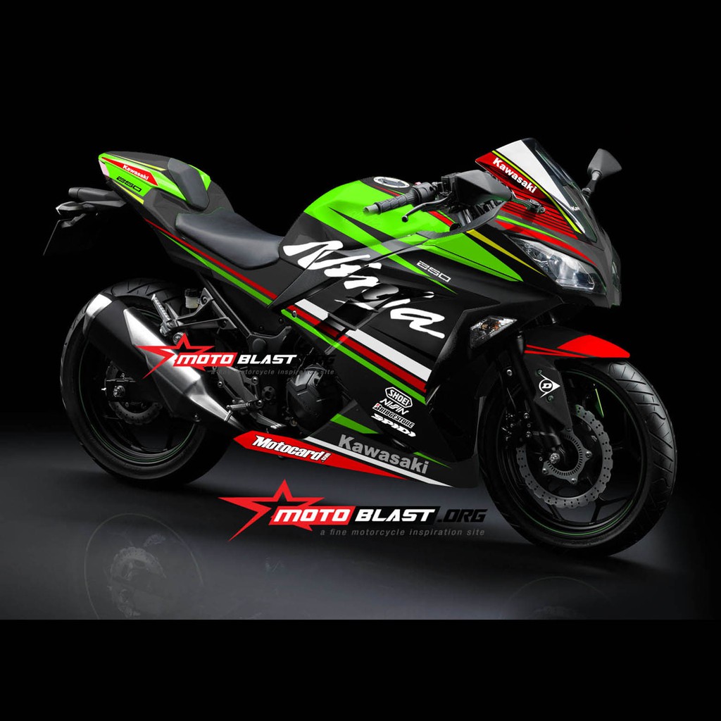 Decal stiker Ninja 250R Fi Green black sporty fullbody motoblast