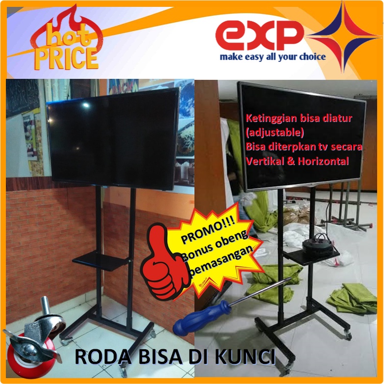 Garansi cocok!!! Bracket TV Standing 32&quot; s/d 65&quot; UNIVERSAL pakai RODA KOKOH 100% BESI MURNI-12