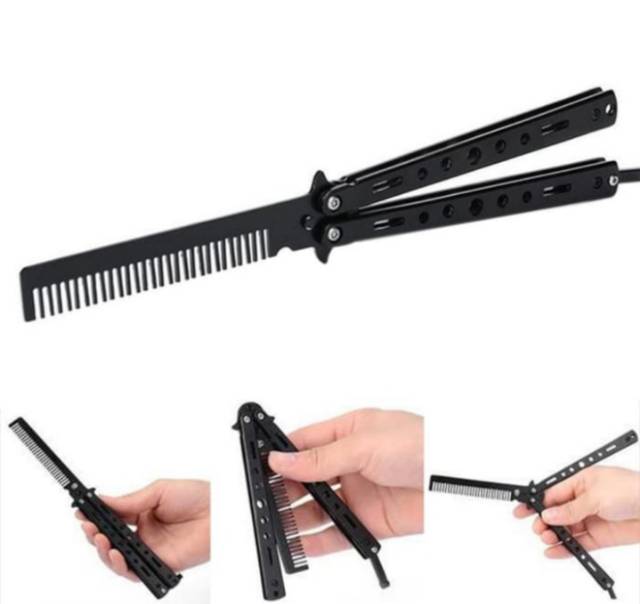 Sisir Lipat Besi Butterfly Balisong Trainer Sisir Rambut Pria Pomade Murah Training Knife Terlaris