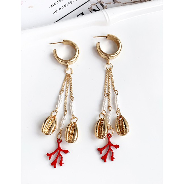 LRC  Anting Tusuk Fashion Gold Alloy Pearl Pearl Pearl Antler Earrings F64012