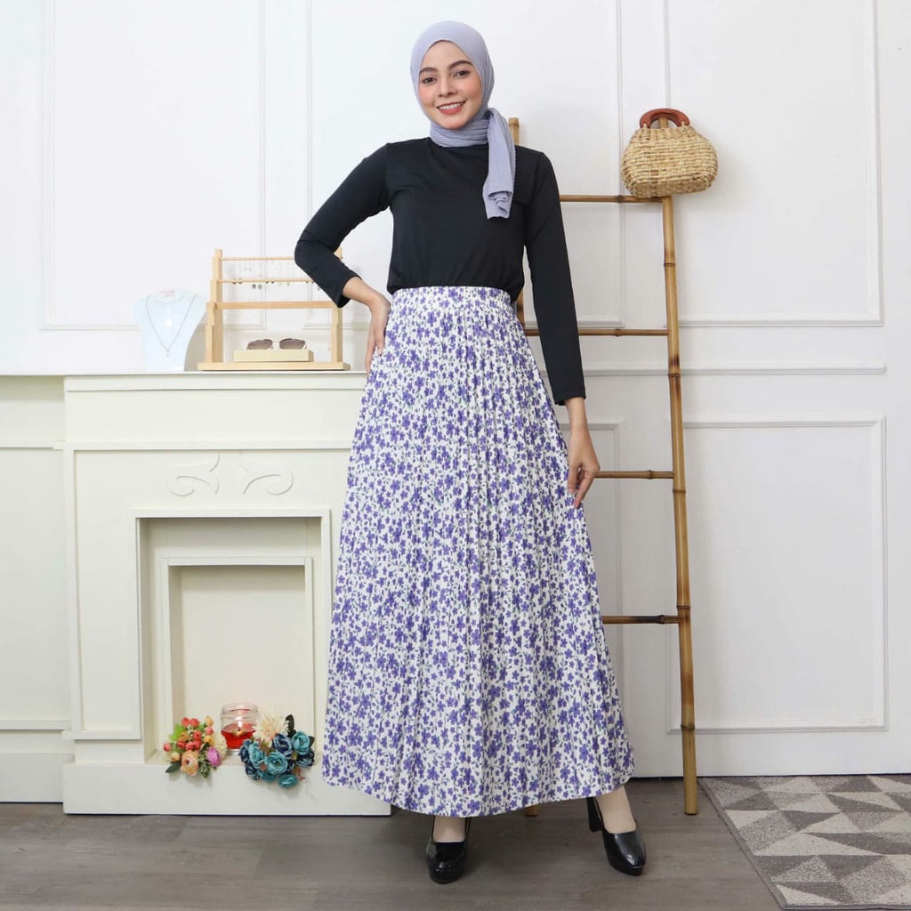 ROK PLISKET MOTIF BUNGA FLAX SAKURA BAHAN HYGET PREMIUM // ROK MOTIF BUNGA TERBARU