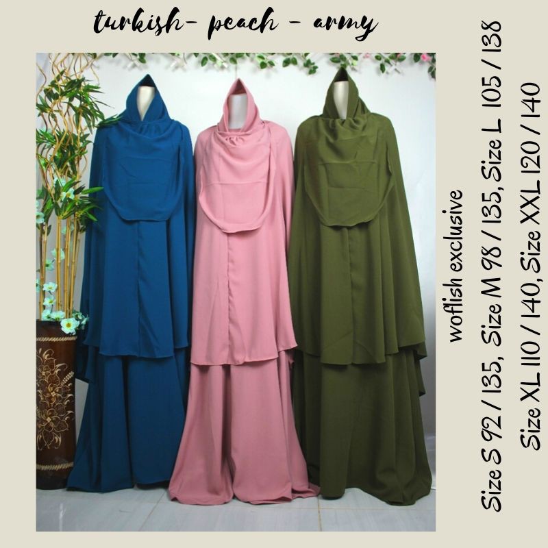 SET gamis SYARI Khimar wolfis s m l xl xxl free cadar azkia polos instan jilbab syar'i hijab niqob