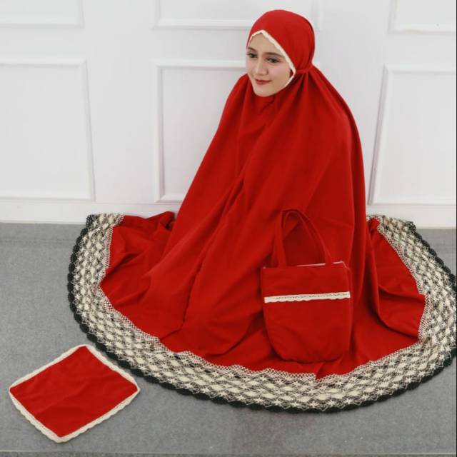 Mukena Naira merah bata marun list gold free sajadah tas