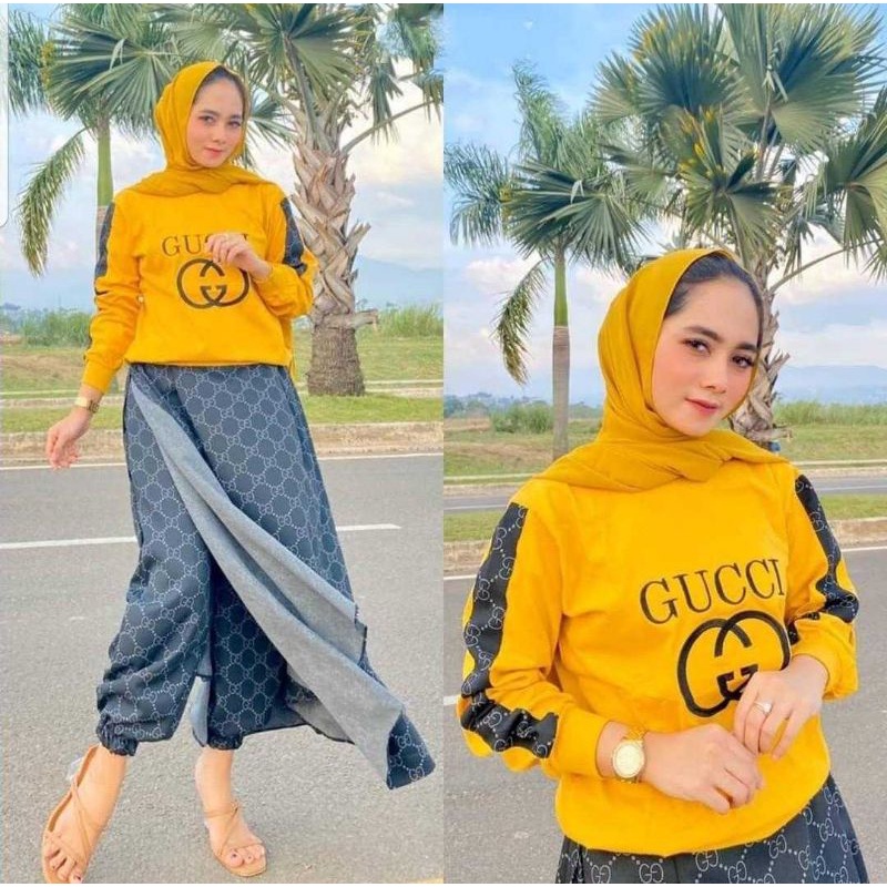 AZ NEW SET ROK BLOUSE BAHAN BABYTERY PINGGANG KARET KANTONG KANAN KIRI / SET ROK FASHION / SETELAN ROK WANITA-Guccii mustard