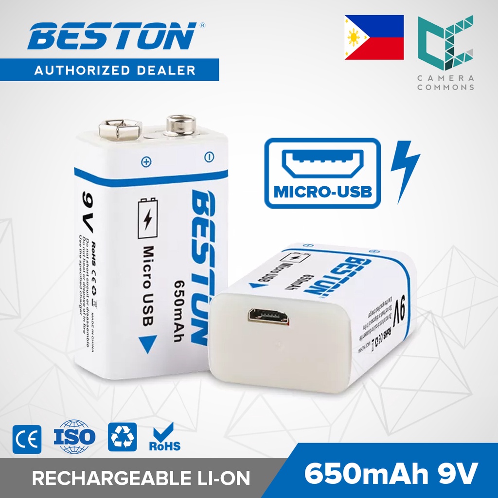 Baterai Isi Ulang BESTON 9V, Baterai Isi Ulang Li-ion 650mAh 9 Volt dengan Pengisian Mikro USB