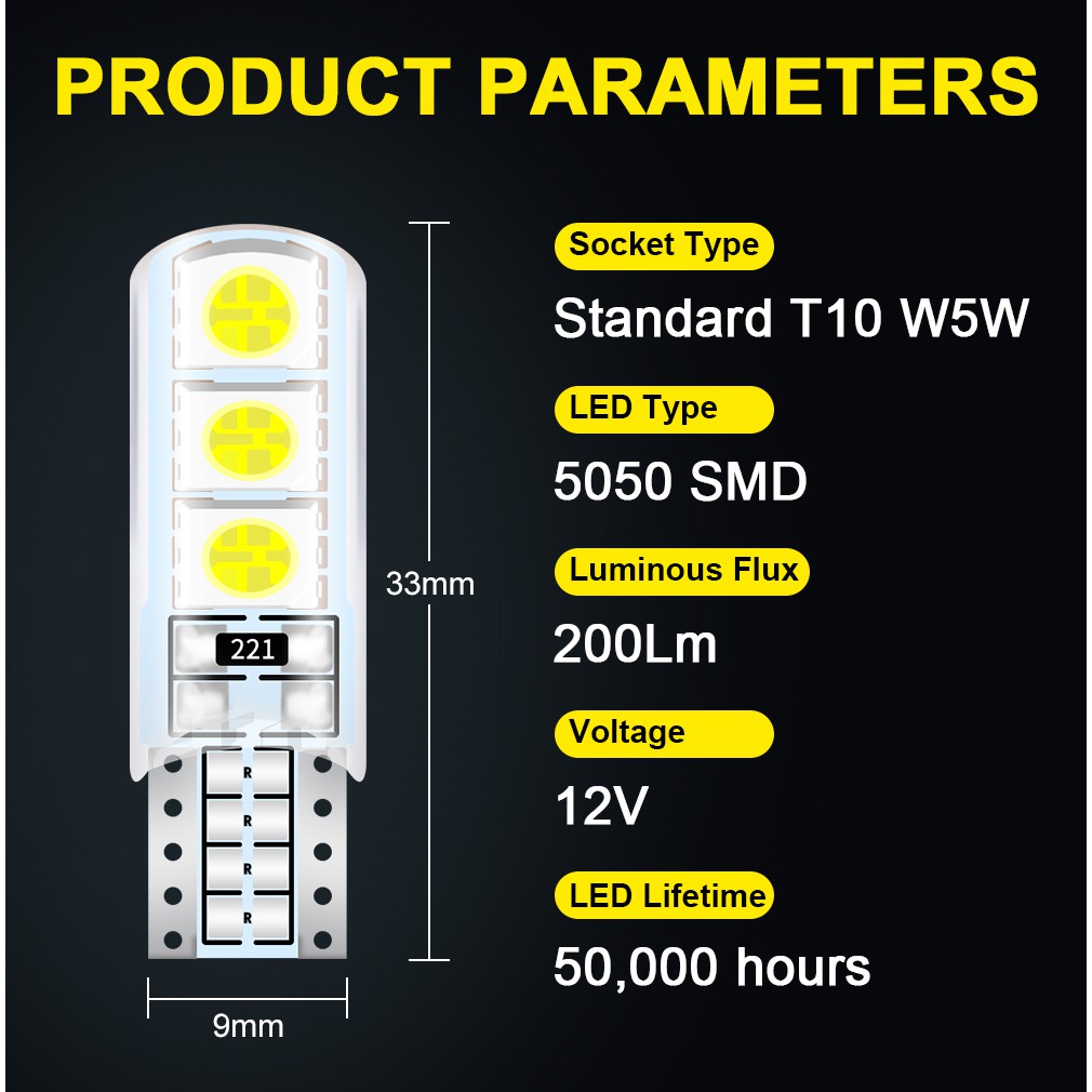 T10 Bohlam W5W Mobil LED Bulb 6LED Silikon Sinyal Lampu Lampu Baca Plat Lampu Super Terang 194168 Lampu Senja LED Mobil Lampu Mobil  LED Aksesoris