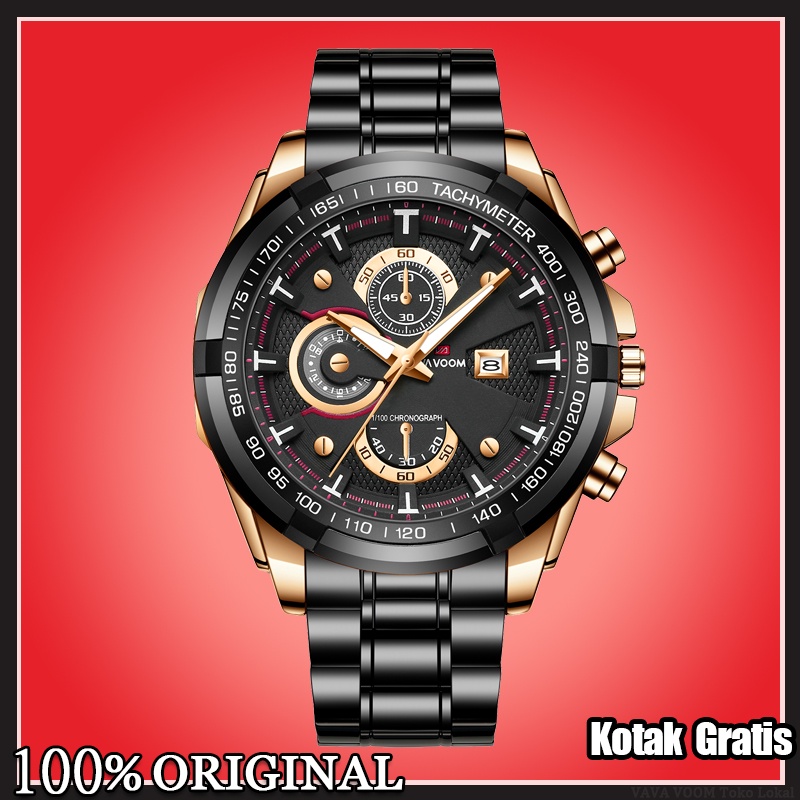 VaVa Voom 2323 Jam Tangan Pria Korea Stainless Steel Analog Quartz Cowok Tangan Arloji Original Tahan Air Watch + Kotak Gratis