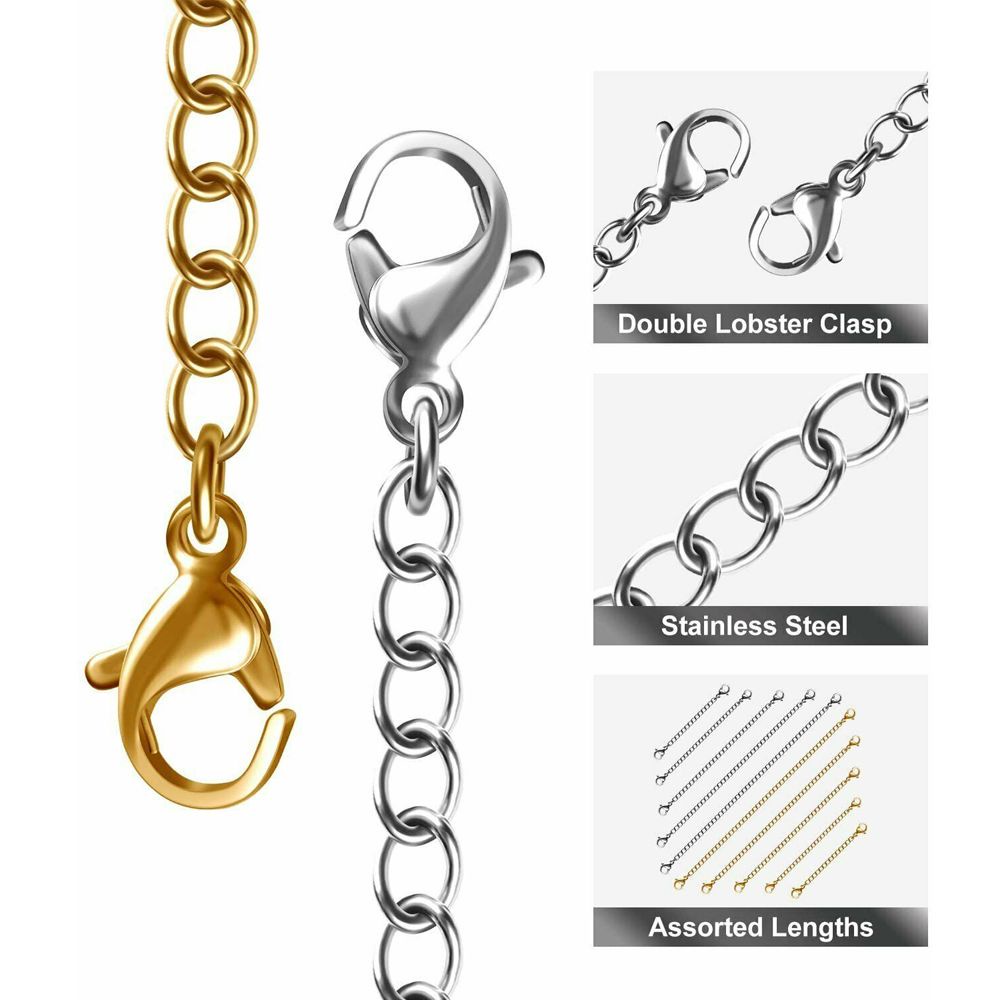 ROW Durable Extender /Safety Chain Extender 6'' Jewelry Accessories Necklace Bracelet Lobster lock 3'' Gold Silver Black Jewelry Findings &amp; Components Stainless Steel Extender Chain DIY/Multicolor
