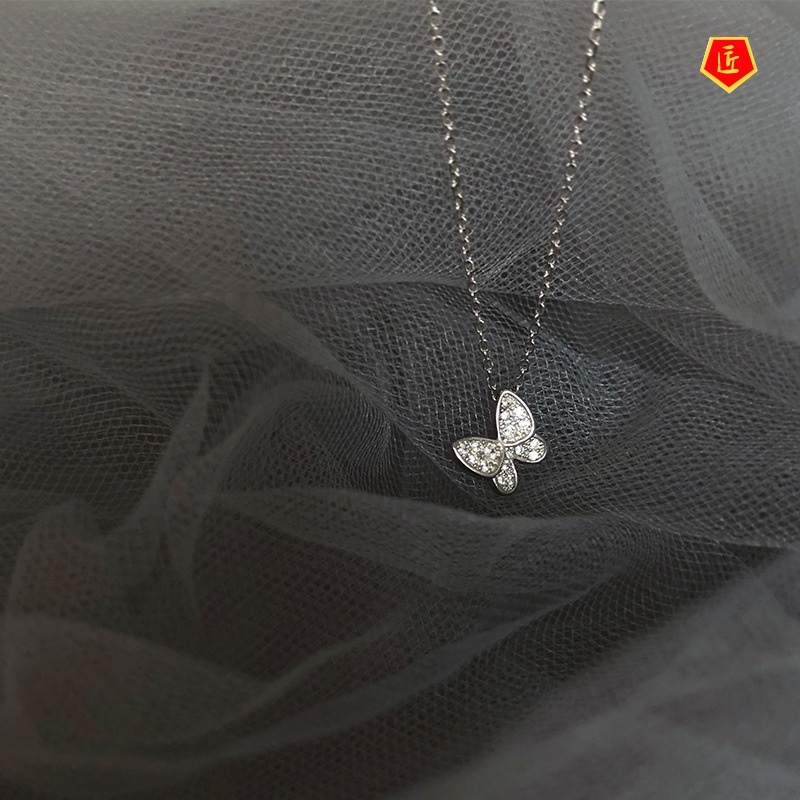 [Ready Stock]Korean Style Butterfly 925 Silver Necklace Women's Simple Niche Personality