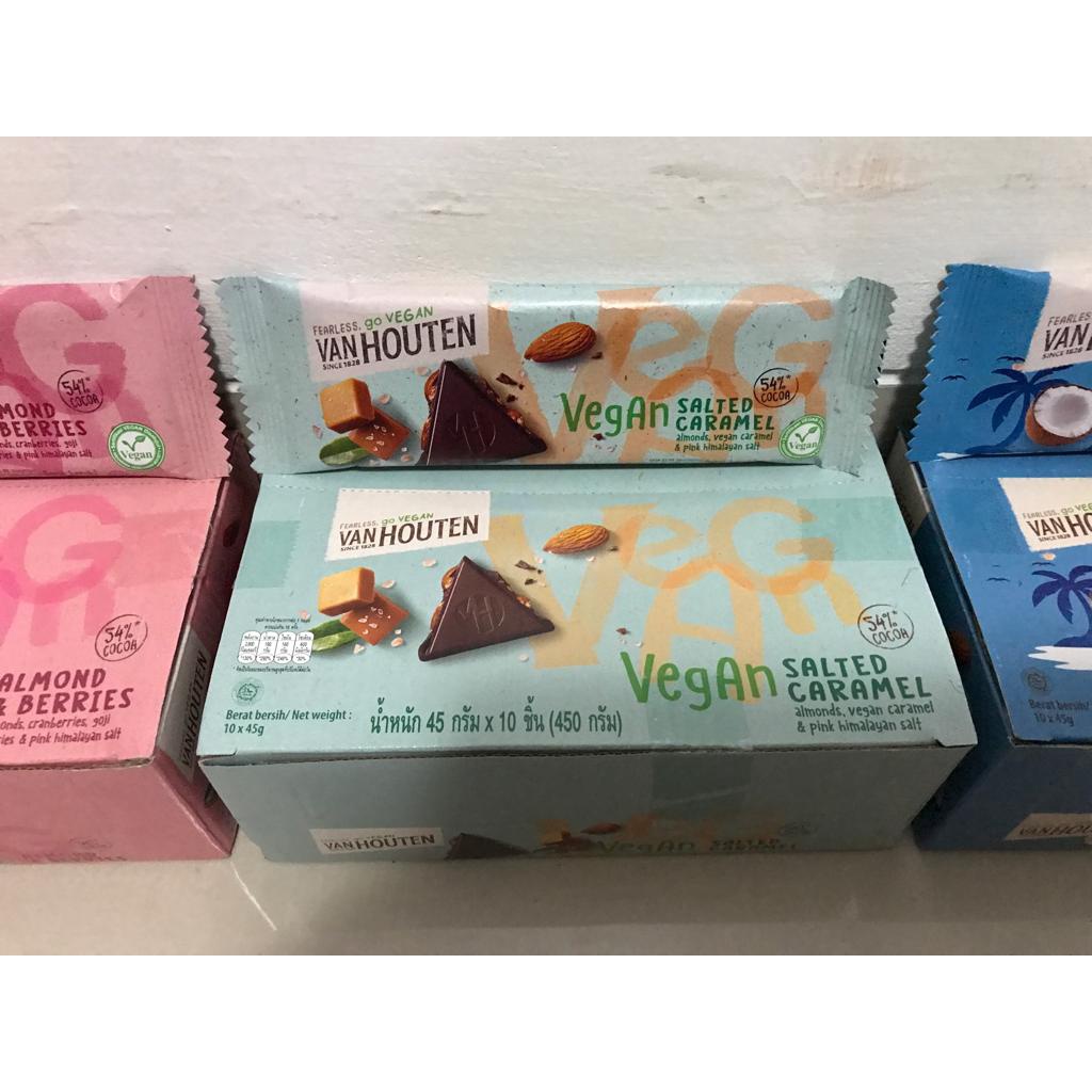 NEW!! VAN HOUTEN VEGAN CHOCOLATE BAR 54% COCOA ALMOND &amp; BERRIES / COCONUT ALMOND / SALTED CARAMEL vegan coklat 45 gram