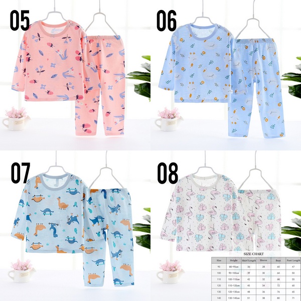 LIN9100 - Setelan Piyama Panjang Anak Bayi / Balita Karakter Lucu bahan katun