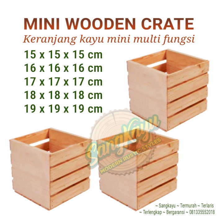 Kotak penyimpanan serbaguna kayu mini crate kayu wooden storage box 3