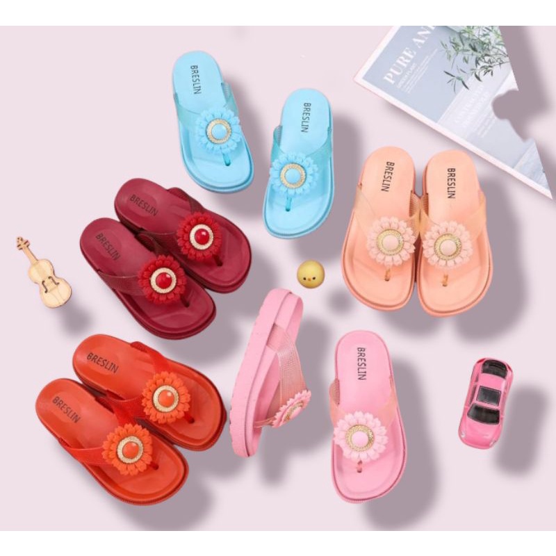 sendal jepit anak karet, fariasi bunga matahari,sandal anak perempuan terbaru nyaman.