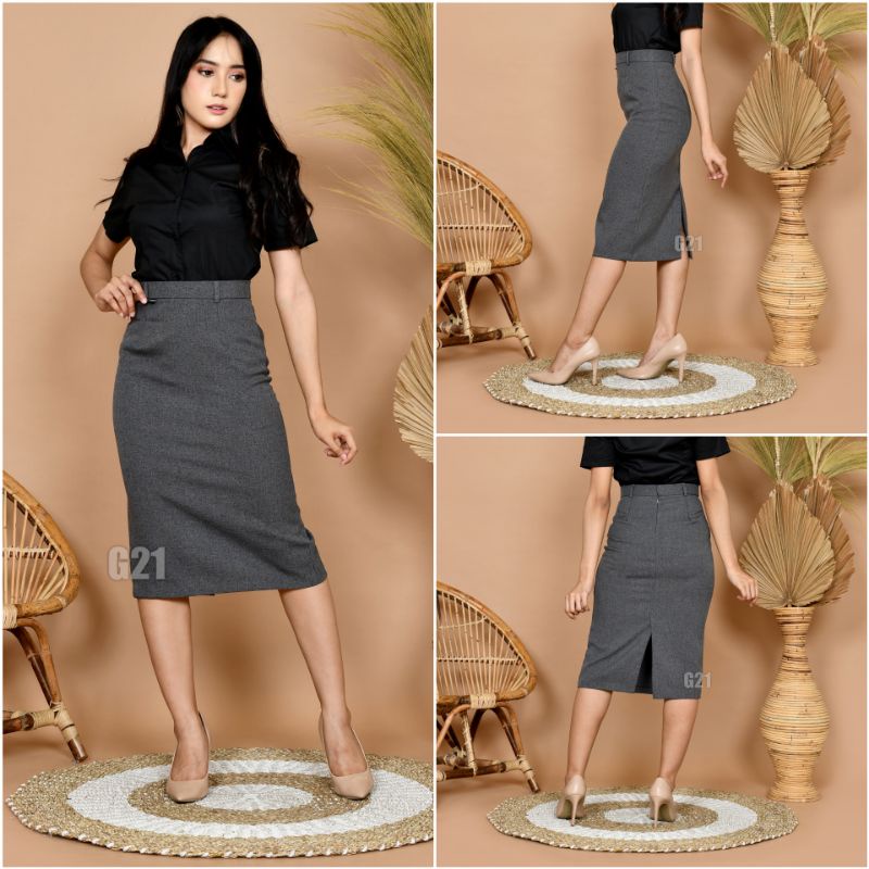 Rok Kerja Pendek Hitam Span 7/8 Bahan Formal Kantor-Abu-abu