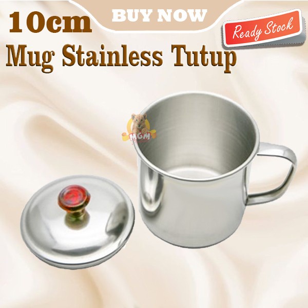 Mug Stainless dengan Tutup cangkir camping gelas kopi teh ukuran 10 CM