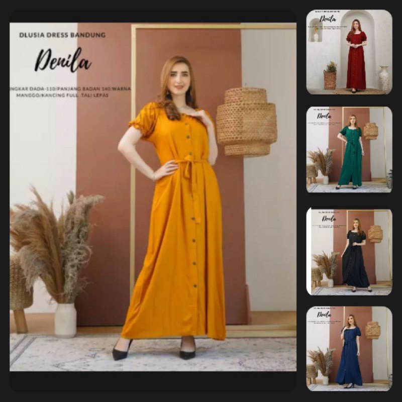 Dress Polos Dlusia Denila Gamis Polos Daster Dress Modern LD 110cm PB 135cm Muat BB 65kg mat Rayon super halus tidak nerawang