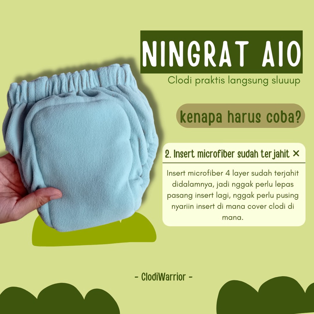 Clodi Ningrat AIO Reguler dan Jumbo - Popok Kain Bayi Cuci ulang Cloudy CLody SNI Model Celana Langsung Slup