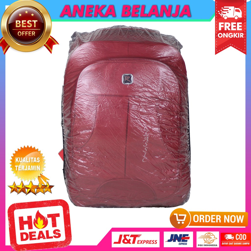 ANEKA - Tas Ransel Pria Wanita Fashionable Polo Classic Merah Elegant Bonus Jas Hujan Backpack Cowok Cewek Keren Sekolah Kuliah Kerja Murah Bahan Tebal Kualitas Import