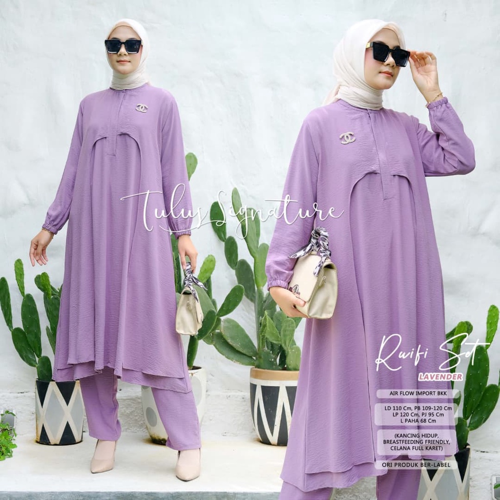 One Set Crinkle Premium/Setelan Tunik Wanita/Stelan Tunik Celana Panjang/Setelan Celana Long Tunik W