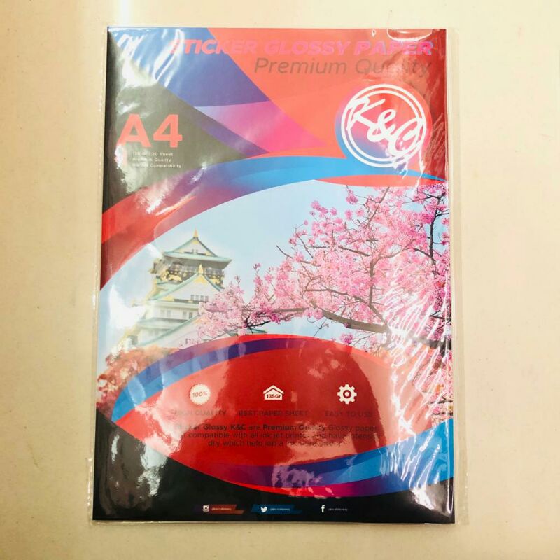 

Kertas glossy sticker K&C A4 135gr/kertas foto/kertas sticker