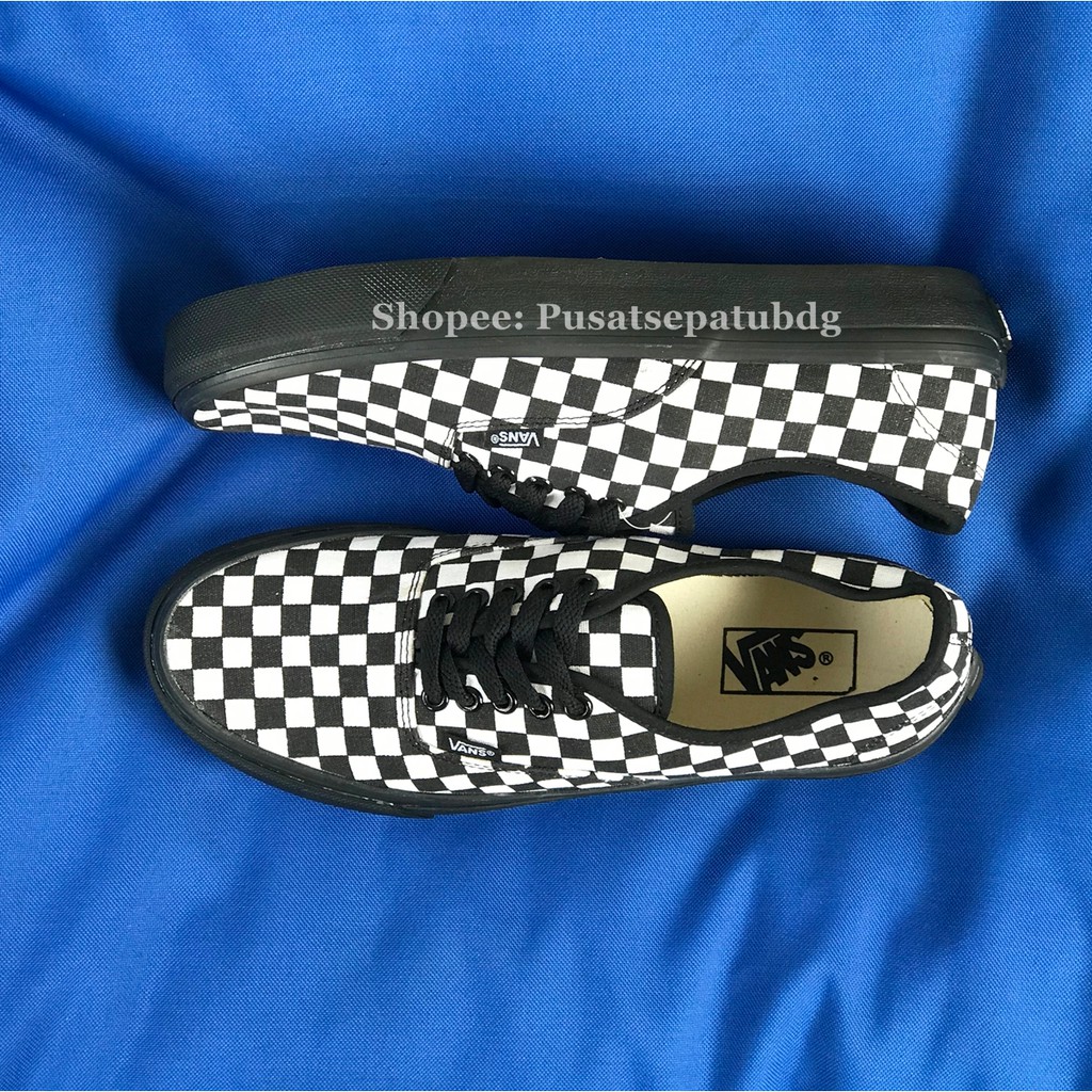 Vans Authentic Checkerboard Black White Sol Hitam