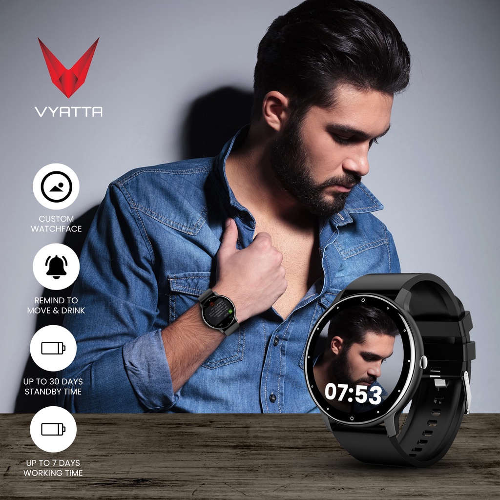 VYATTA FITME XPS SMARTWATCH FULL ROUND TOUCH SCREEN 1.28&quot; THEATER MODE MULTI SPORT MODE