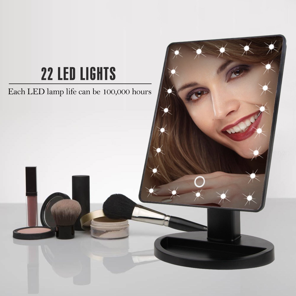 Cermin Makeup Professional Salon 22 LED Semua Lebih Glow, LED Touch Screen Makeup Mirror Professional Vanity Mirror With 22 LED Lights Health Beauty Adjustable Countertop 180 Rotating Led Light Makeup Mirror Storage LED Face Mirror Adjustable Touch Dimmer