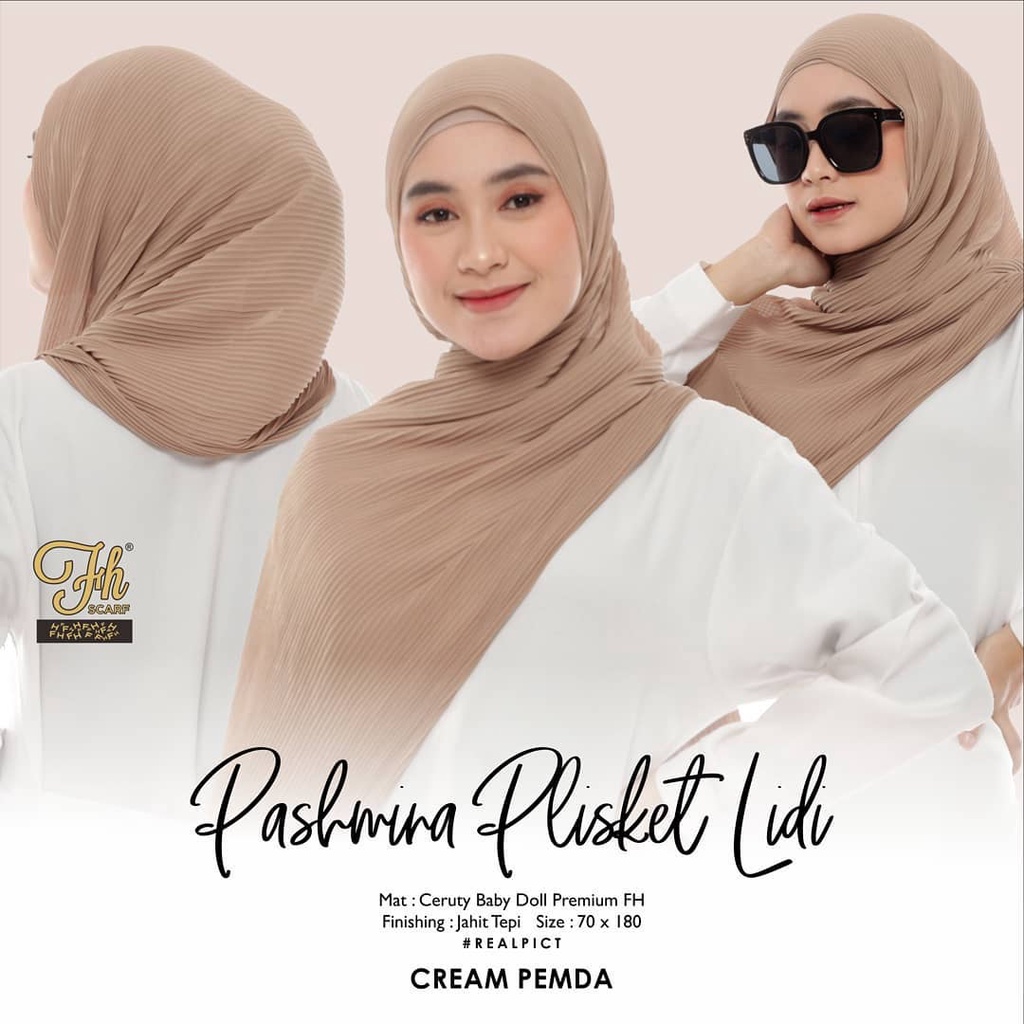 jilbab kerudung pashmina plisket full lidi bahan ceruty babydoll premium murah warna coklat susu mud