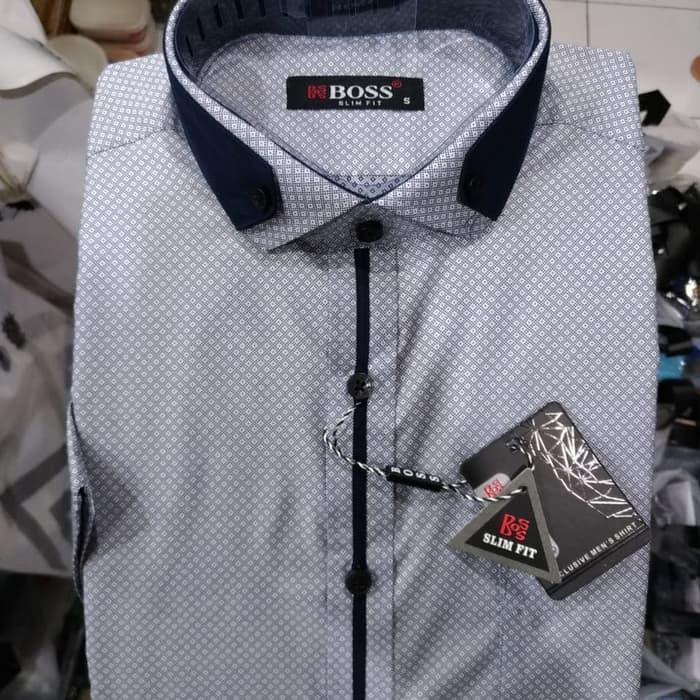 kemeja Boss slim fit pendek Motif bintang kecil