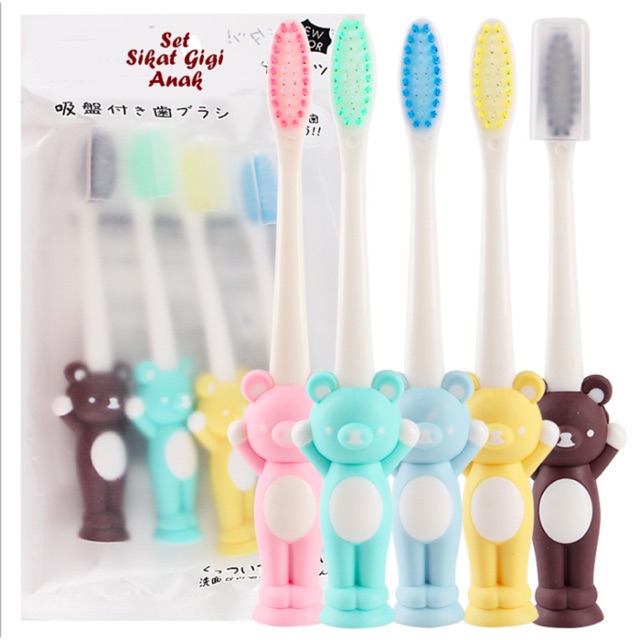 Set sikat gigi anak BEAR ( 1 set isi 4 dengan warna yg berbeda beda)