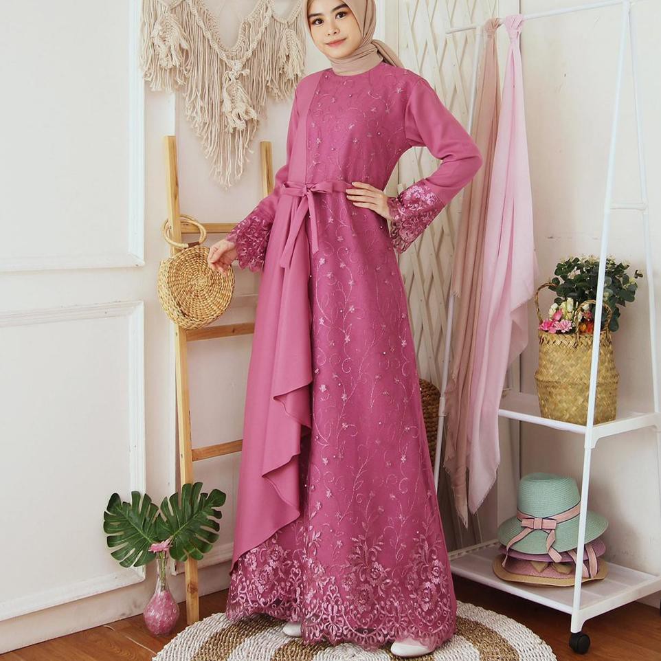 Hot Item Gamis BRUKAT BROKAT Mafaza TilLe Bordir Maxi Dress Lebaran Tulle Baju Muslim ...