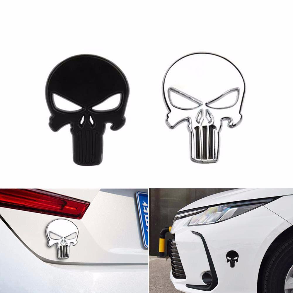 Lanfy Stiker Mobil Hitam Sliver Metal Skeleton Skull Decal Punisher Skull Emblem Punisher Emblem Auto Decal Mobil Styling