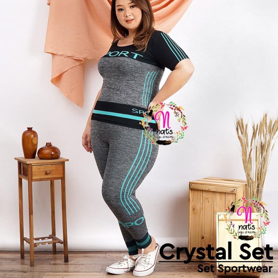 TERLARIS Crystal Sport SET / Setelan Baju senam Import / Baju Olahraga Yoga Fitness Wanita