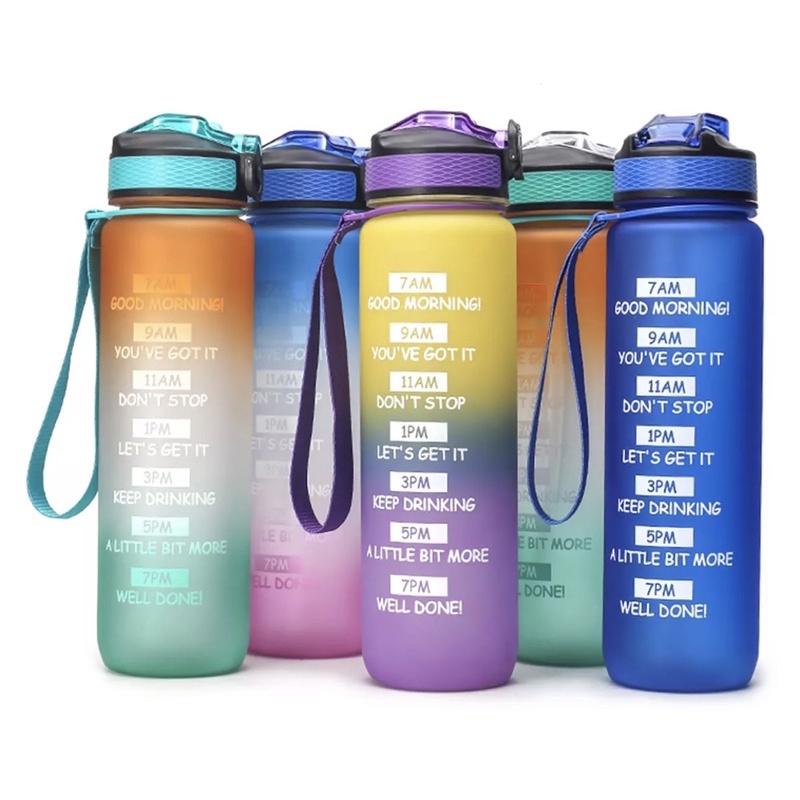 AMAZON - Botol Minum Motivasi Timer with straw new motif 1Liter Bahan Tritan BPA Free dan 100% Origi