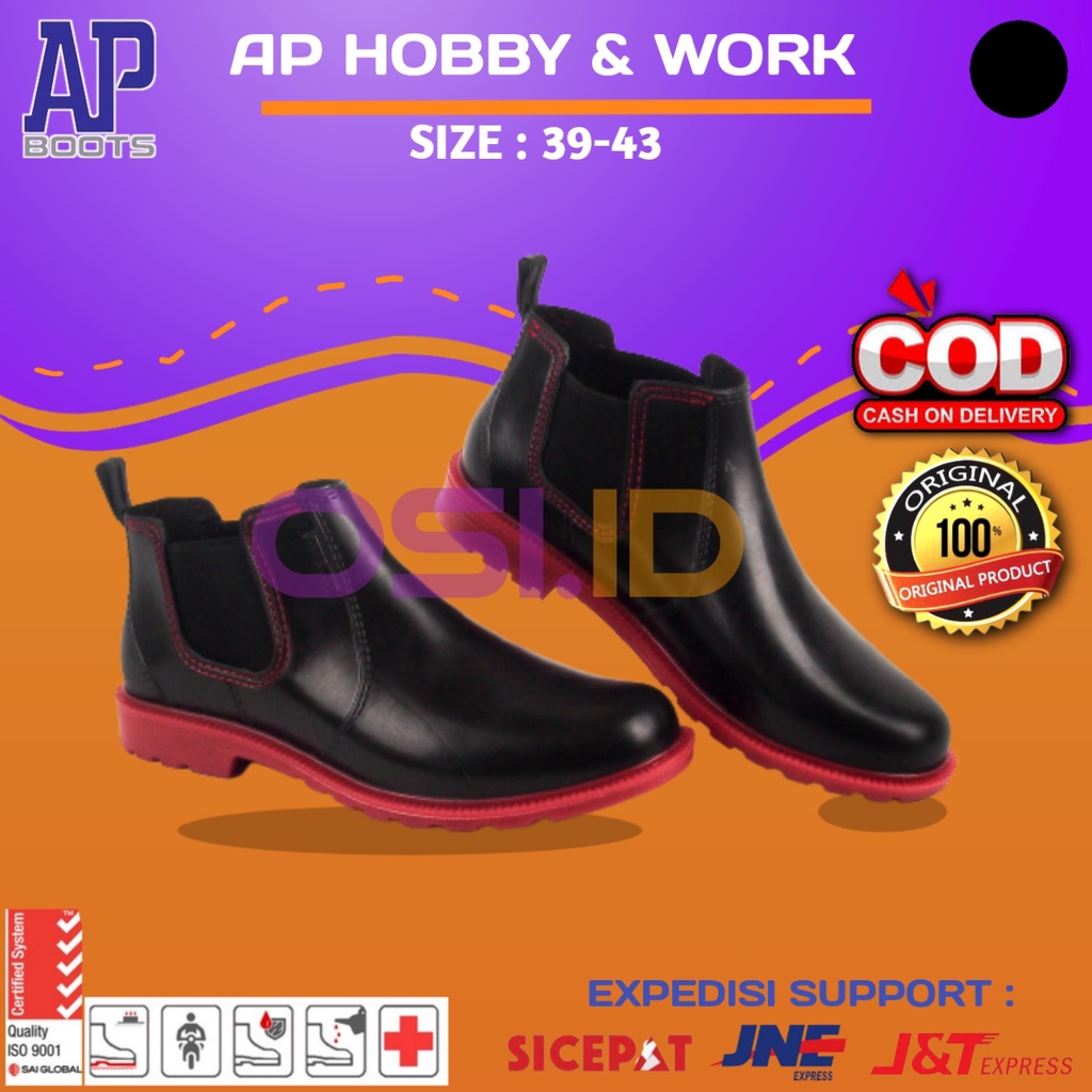 OSI.ID Sepatu Boot Pendek AP Boots Hobby & Work Hitam Merah Casual Bikers/ sepatu boots pendek pria/