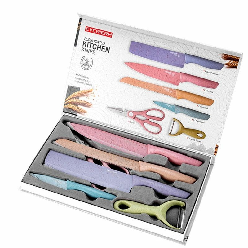 [DEASHOP] PISAU DAPUR SET EVCRIVERH WARNA WARNI 6 IN 1 ORIGINAL DUS BUKAN MAGNET / PISAU SET JERAMI / PERALATAN MASAK PISAU SLOT