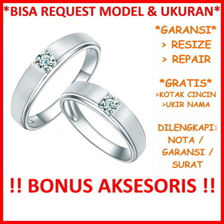 Gratis Ukir Nama Bisa Pesan Model Garansi Silver Asli Cincin Kawin Couple Perak Nikah Tunangan ID473