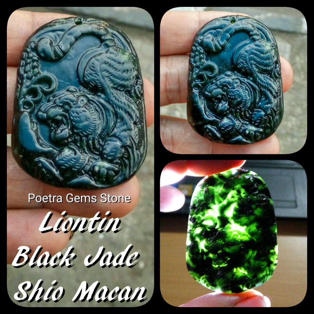 BLACK JADE NATURAL CURVING LIONTIN SHIO MACAN KRISTAL TEMBUS