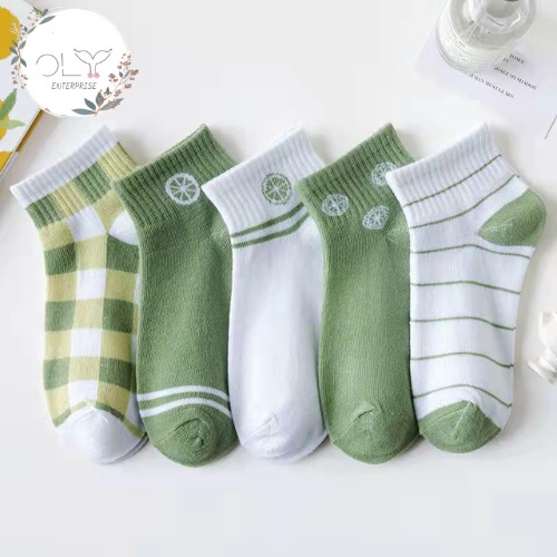 BEE - Kaos Kaki Wanita Motif Lemon Hijau Ankle Sock Korea Women Sock Fashion Import SC 12