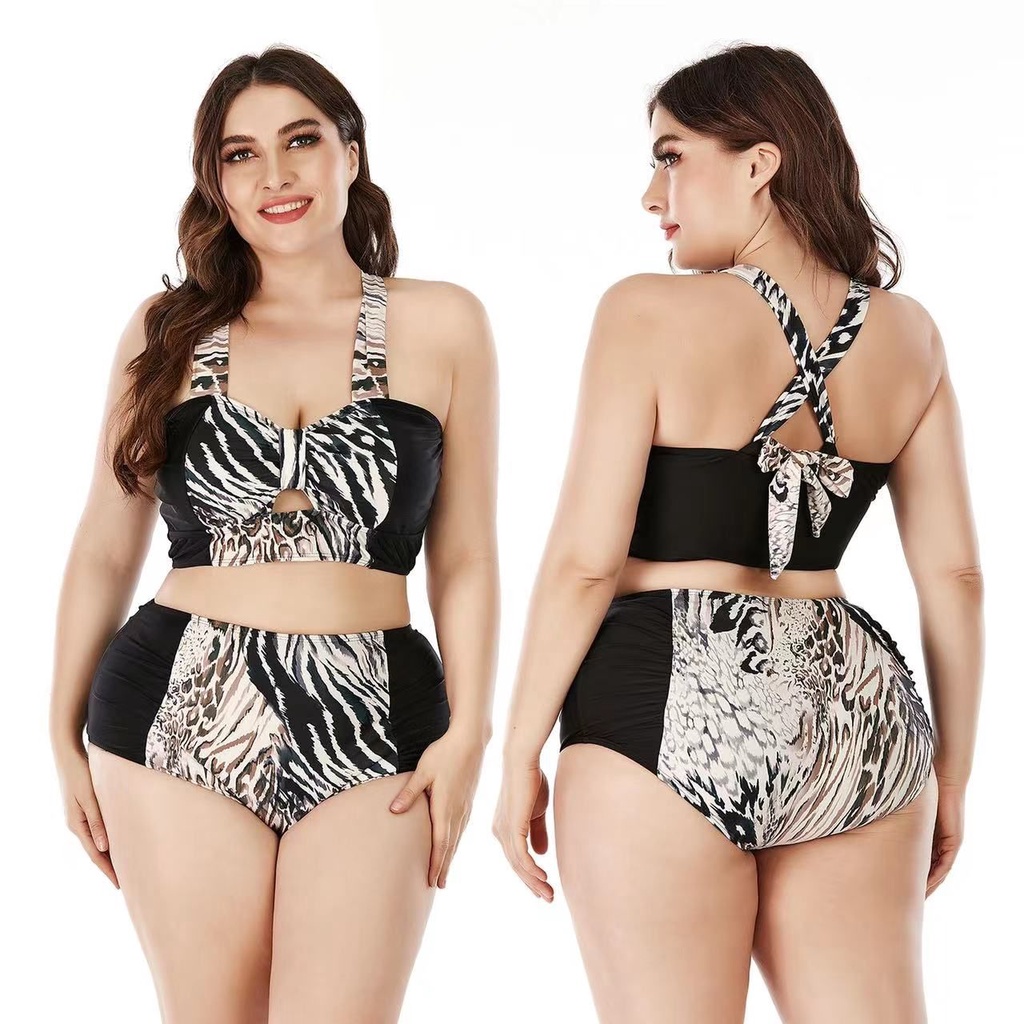 Bikini Baju Renang Jumbo Big Size Black Tiger Print Warna Hitam Motif Macan Sexy Wanita Two Piece Sw