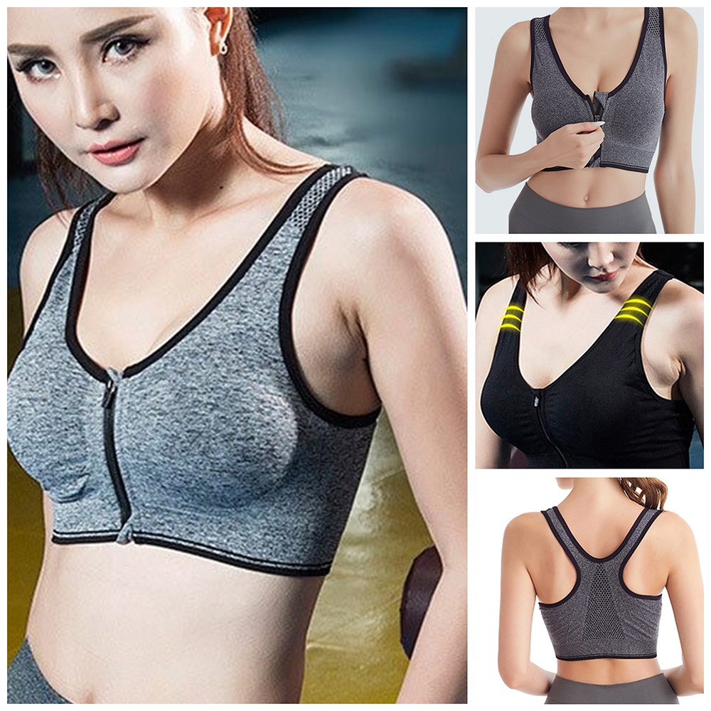 Zipper Sport Bra Paling Nyaman, Breathable Zipper Gym Sport Bra dari kain Katun Polyster kualitas gr