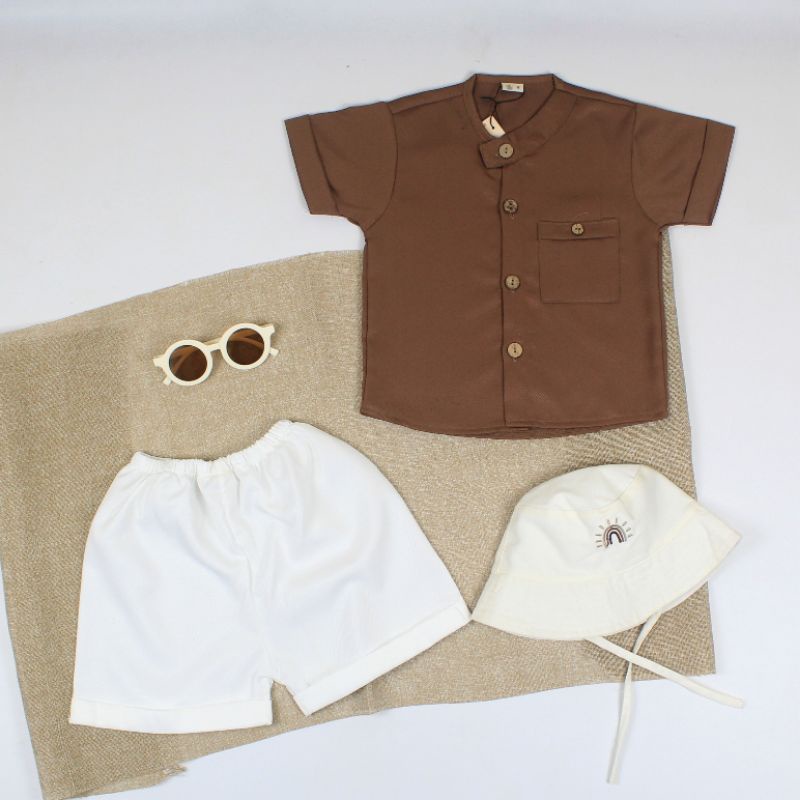 DEAN SET - Baju Anak Setelan Bayi Baby Kids Daily Ootd Cewek Cowok Perempuan Laki Lucu Murah 1-4 Thn-Choco