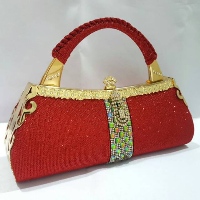 Tas Pesta Farnell Wanita 2646 Clutch Kondangan Kilap Glitter Batu Permata Mewah