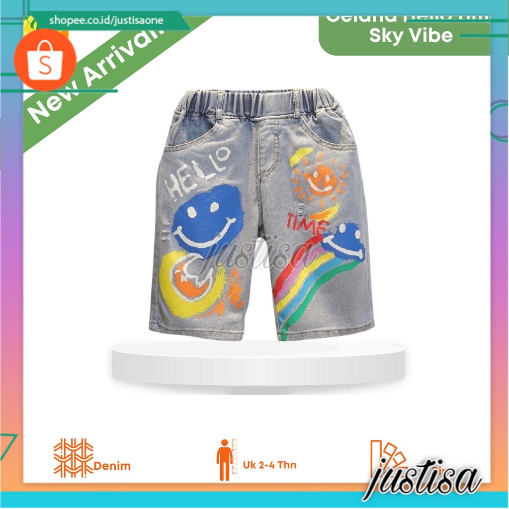 Promo !! Celana kekinian anak cowok / Celana Denim anak / Celana hello time sky vibe ukuran 2-4 tahun