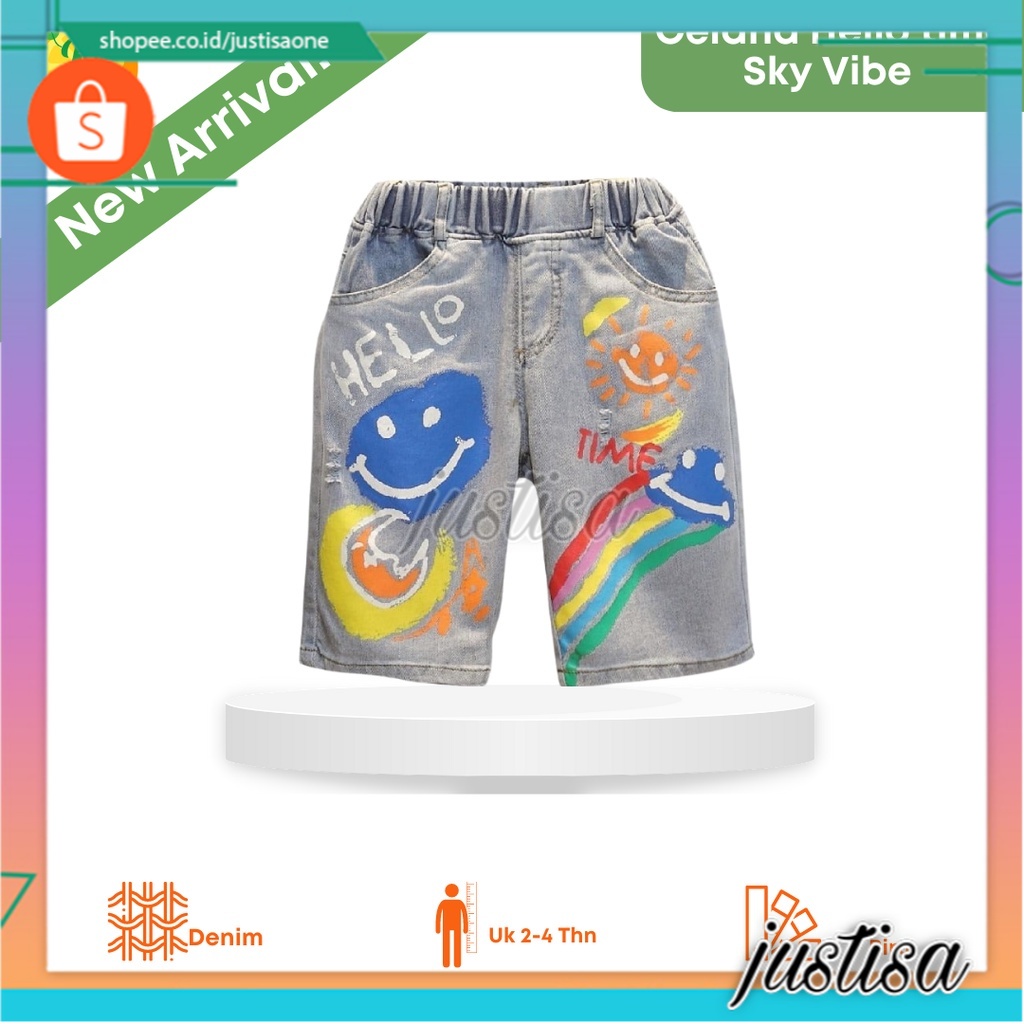 Promo !! Celana kekinian anak cowok / Celana Denim anak / Celana hello time sky vibe ukuran 2-4 tahun