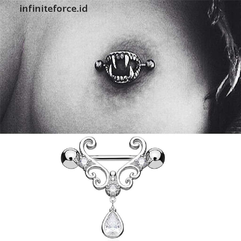 (Infiniteforce.Id) Cincin Tindik Puting Bahan Stainless Steel 14g Hias Kristal Zircon Untuk Wanita