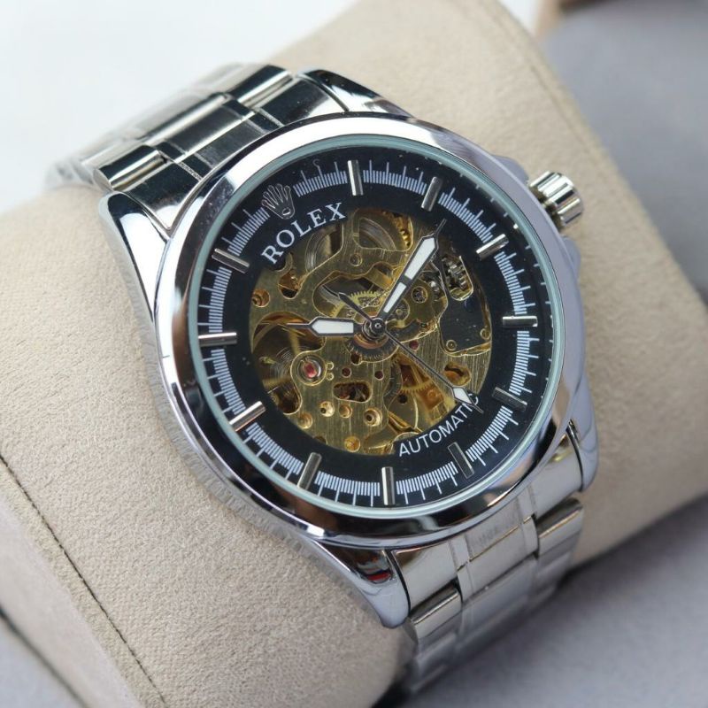 ROLEX AUTOMATIC | Bayar di tempat | COD | Logo Bawah | Jam Pria Skeleton Otomatis Matic Transparan