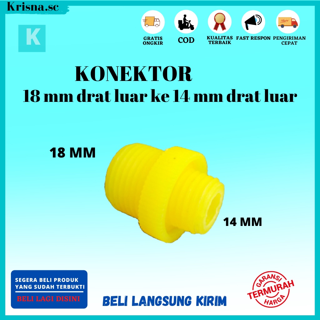 Konektor 18mm Drat Luar ke 14 mm Drat Luar