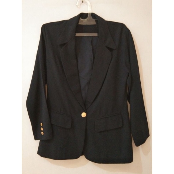 Preloved navy blazer size L kancing emas