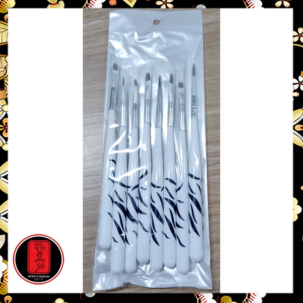 Brush Kutek Kuku Zebra Nail Art 8 PCS - White